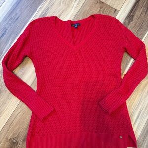 American Eagle Women's Red V-Neck Sweater